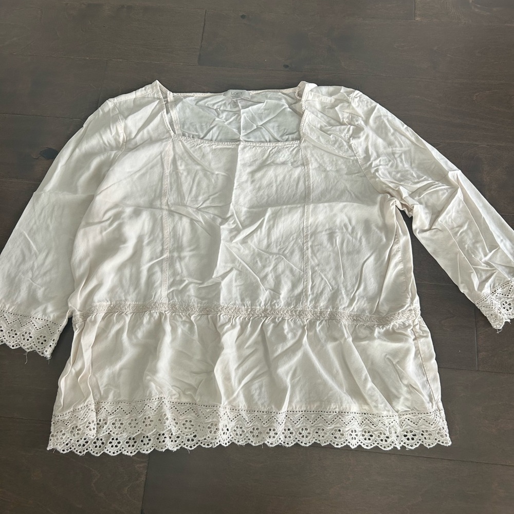 LOFT Cream Lace Trim Blouse